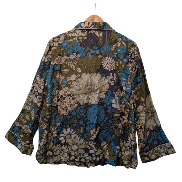 Papinelle x Karen Walker Floral Pajama Shirt Blue Green White Size M